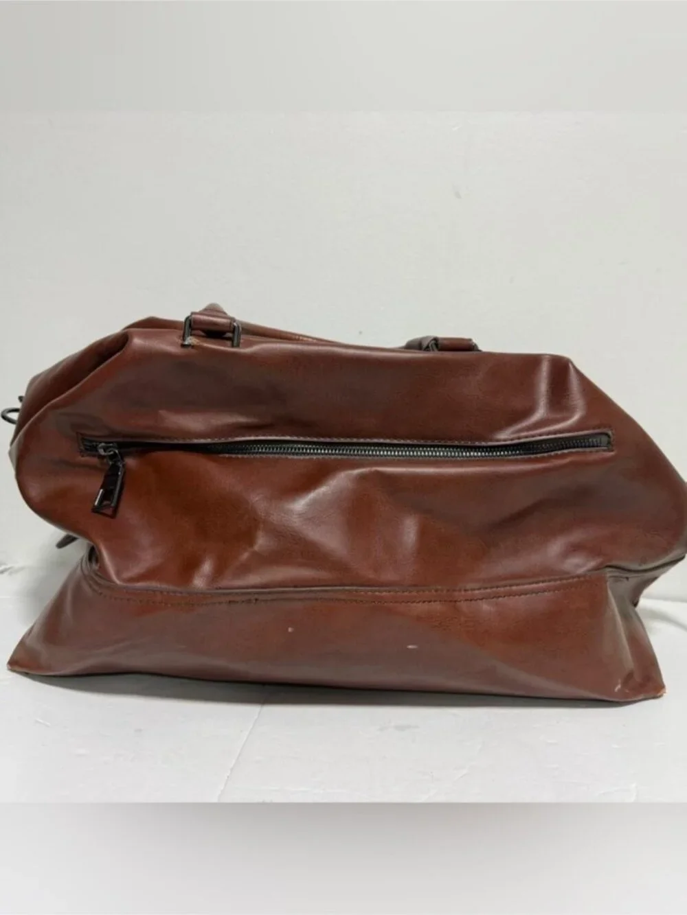 Zara Man Brown Faux Leather Weekender Duffel Bag Travel Overnight Carry-On